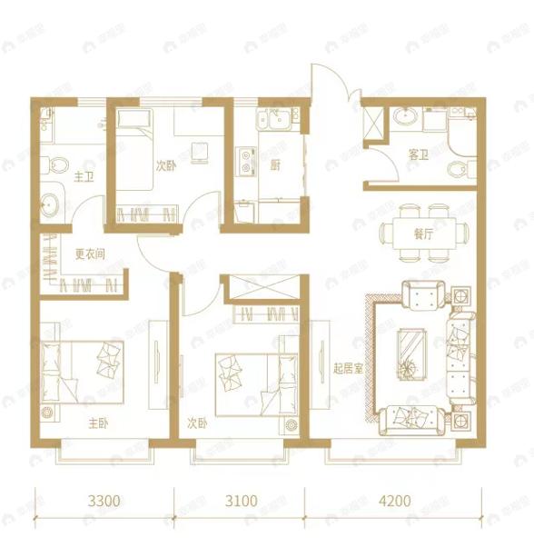 中国铁建西派国印3室2厅2卫户型图
