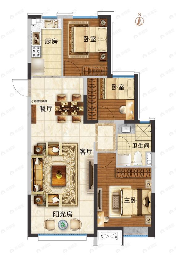 名门之都3室2厅1卫户型图