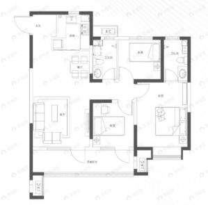 中国铁建·梧桐苑3室2厅2卫户型图