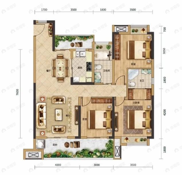 中建城发荆江之星3室2厅2卫户型图