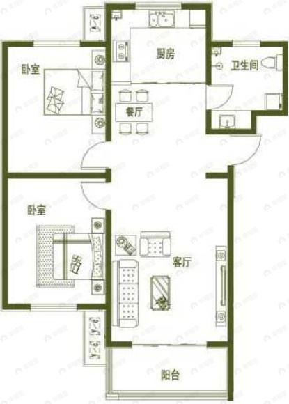 翠湖院子2室2厅1卫户型图
