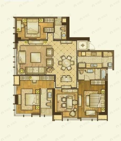日月光解放碑1号R34室2厅3卫户型图