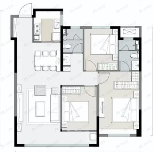 中粮奥体壹号3室2厅2卫户型图
