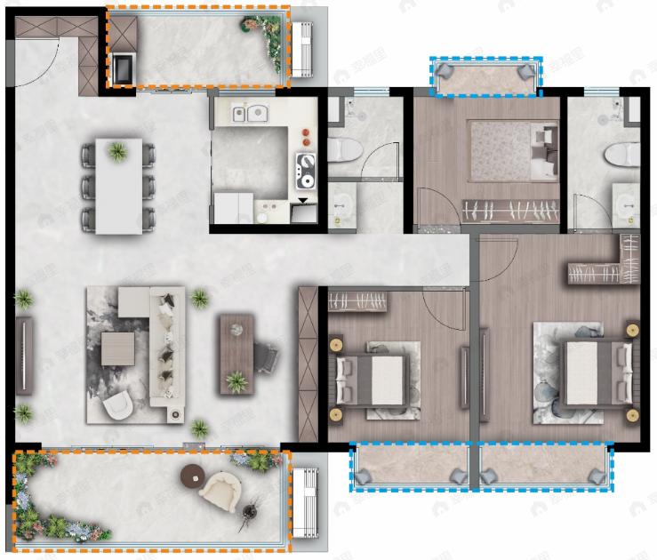 保利明玥半山3室2厅2卫户型图