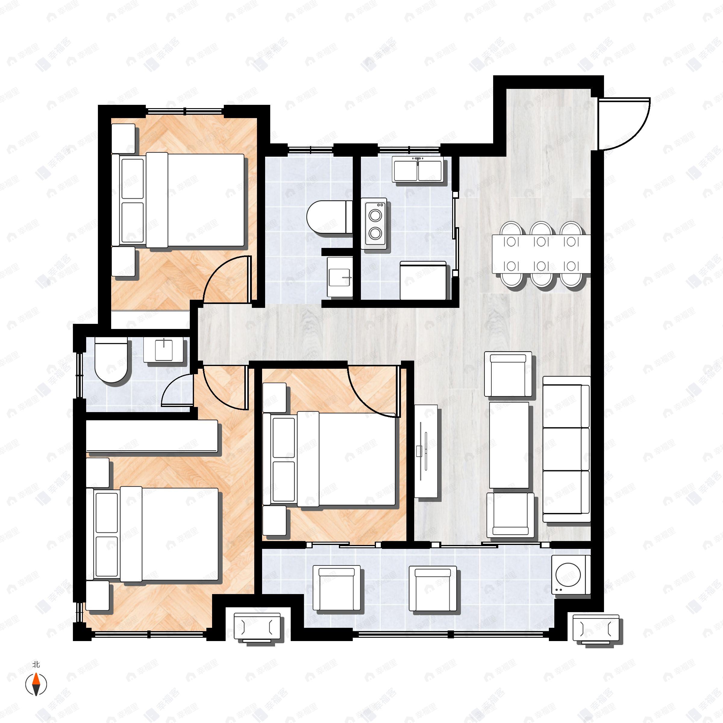 3室2厅2卫建面115平南户型图