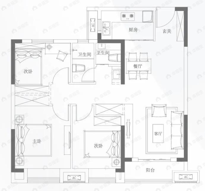 武地汉阳印象3室2厅2卫户型图