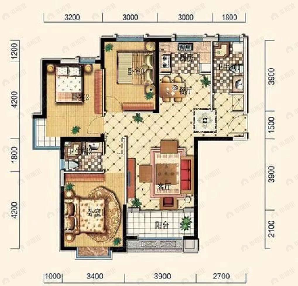 合兴嘉园3室2厅2卫户型图