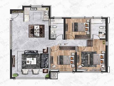3室2厅2卫建面142平南|北户型图