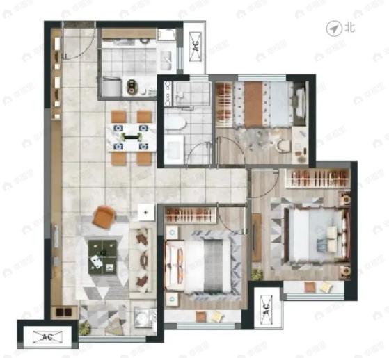 金地乐华翰林艺境3室2厅1卫户型图