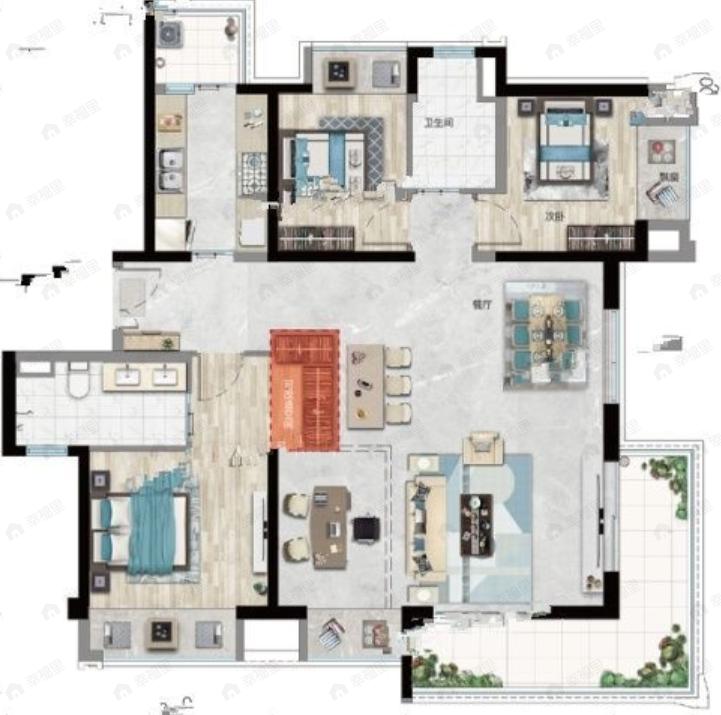富康城紫悦府3室2厅2卫户型图