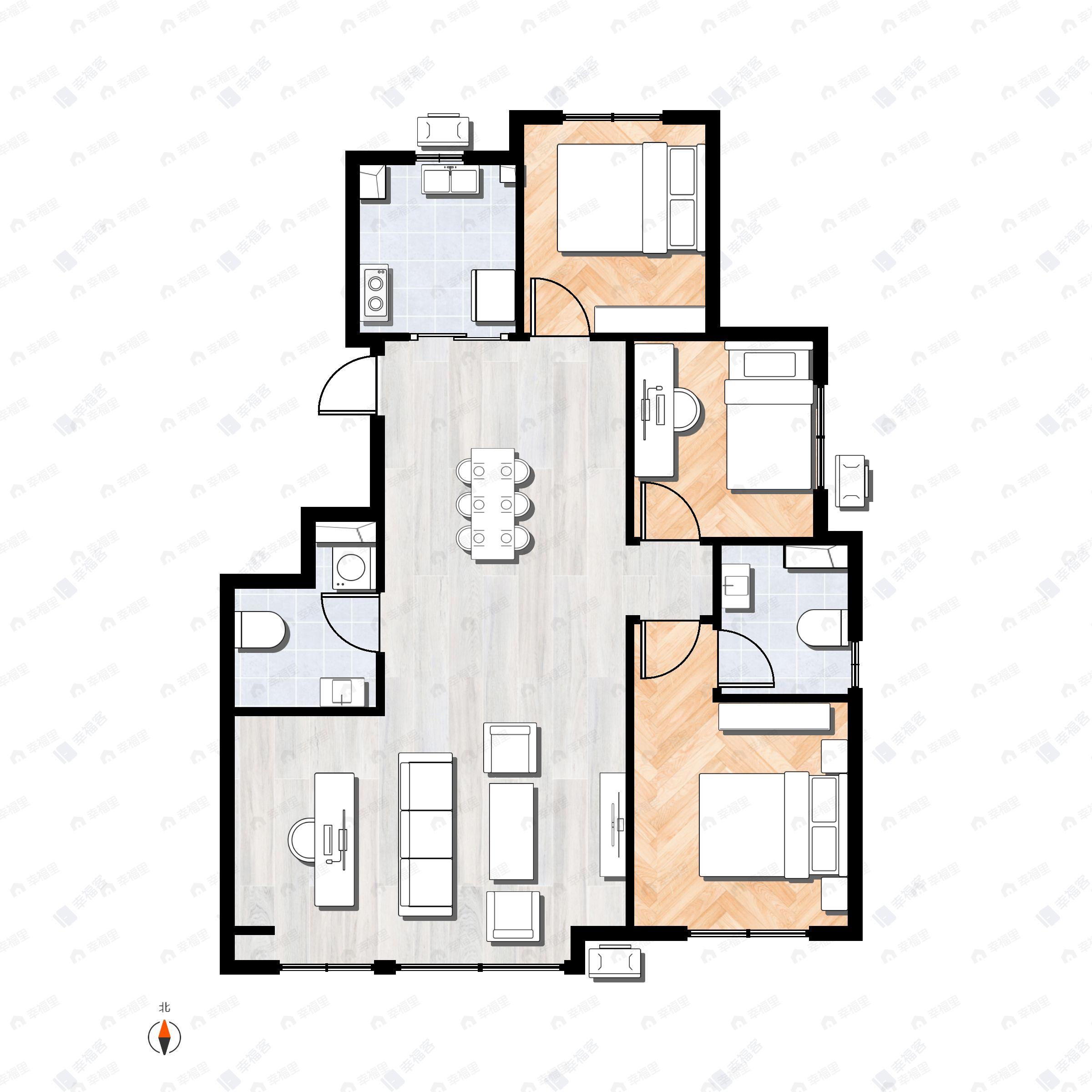 3室2厅2卫建面114平户型图