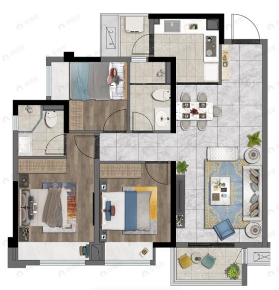 金科中梁美院3室2厅2卫户型图