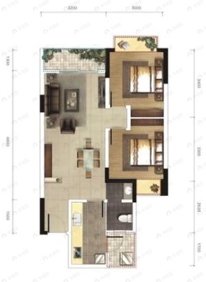 花水湾水云岛2室2厅1卫户型图
