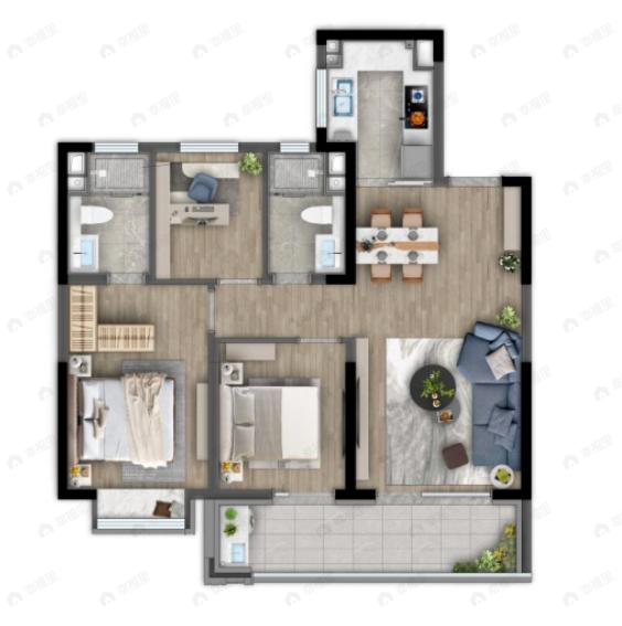 熙云里3室2厅2卫户型图