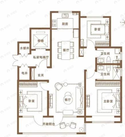 惠众花园3室2厅2卫户型图