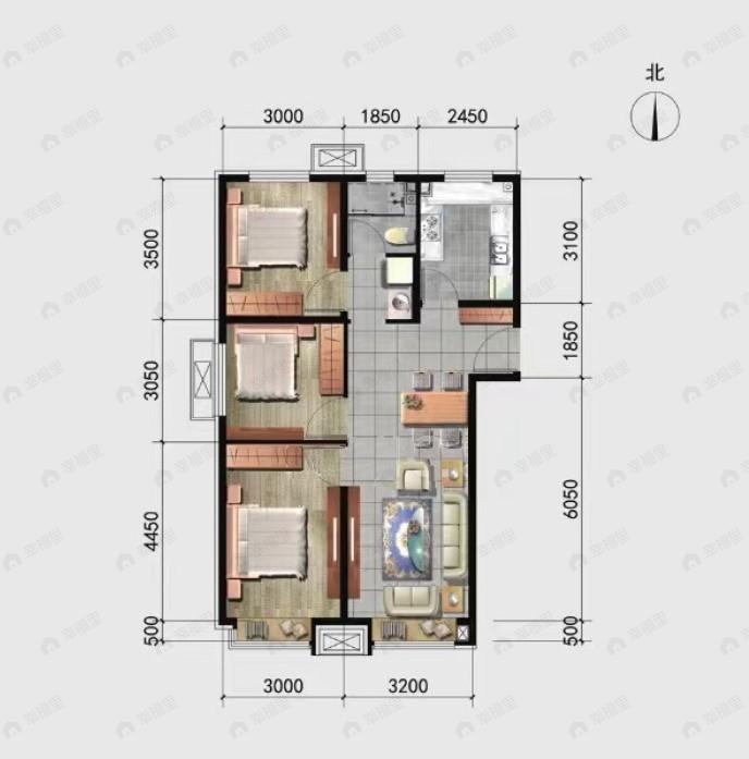 天时汤山·御邸3室2厅1卫户型图