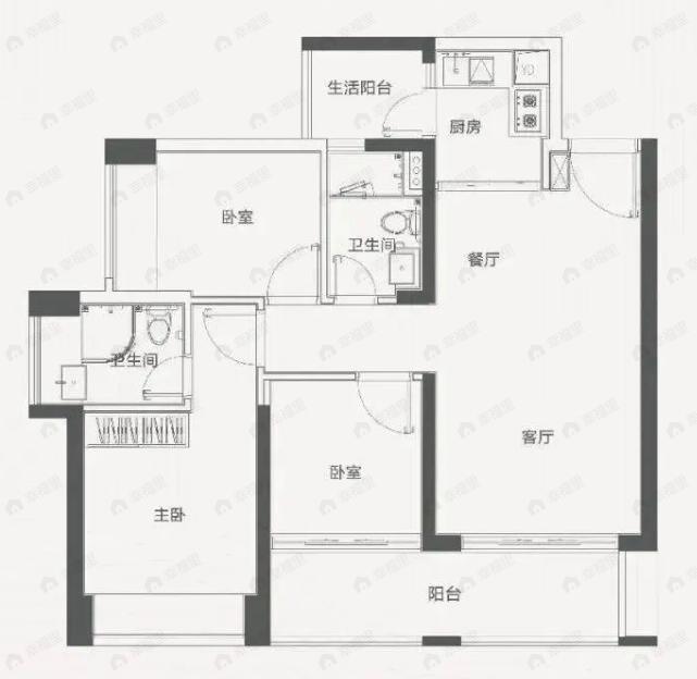 玖玖颂阁3室2厅2卫户型图