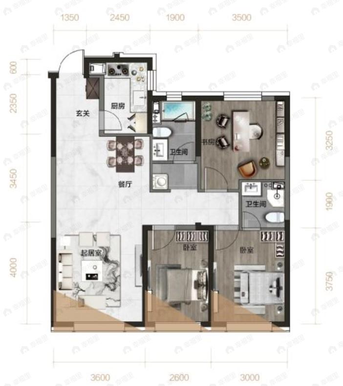 汇置尚岛3室2厅2卫户型图