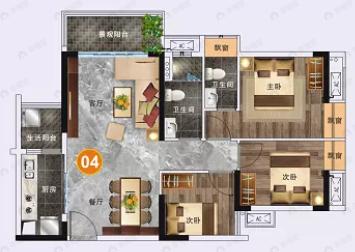 桂南星晴公馆3室2厅2卫户型图