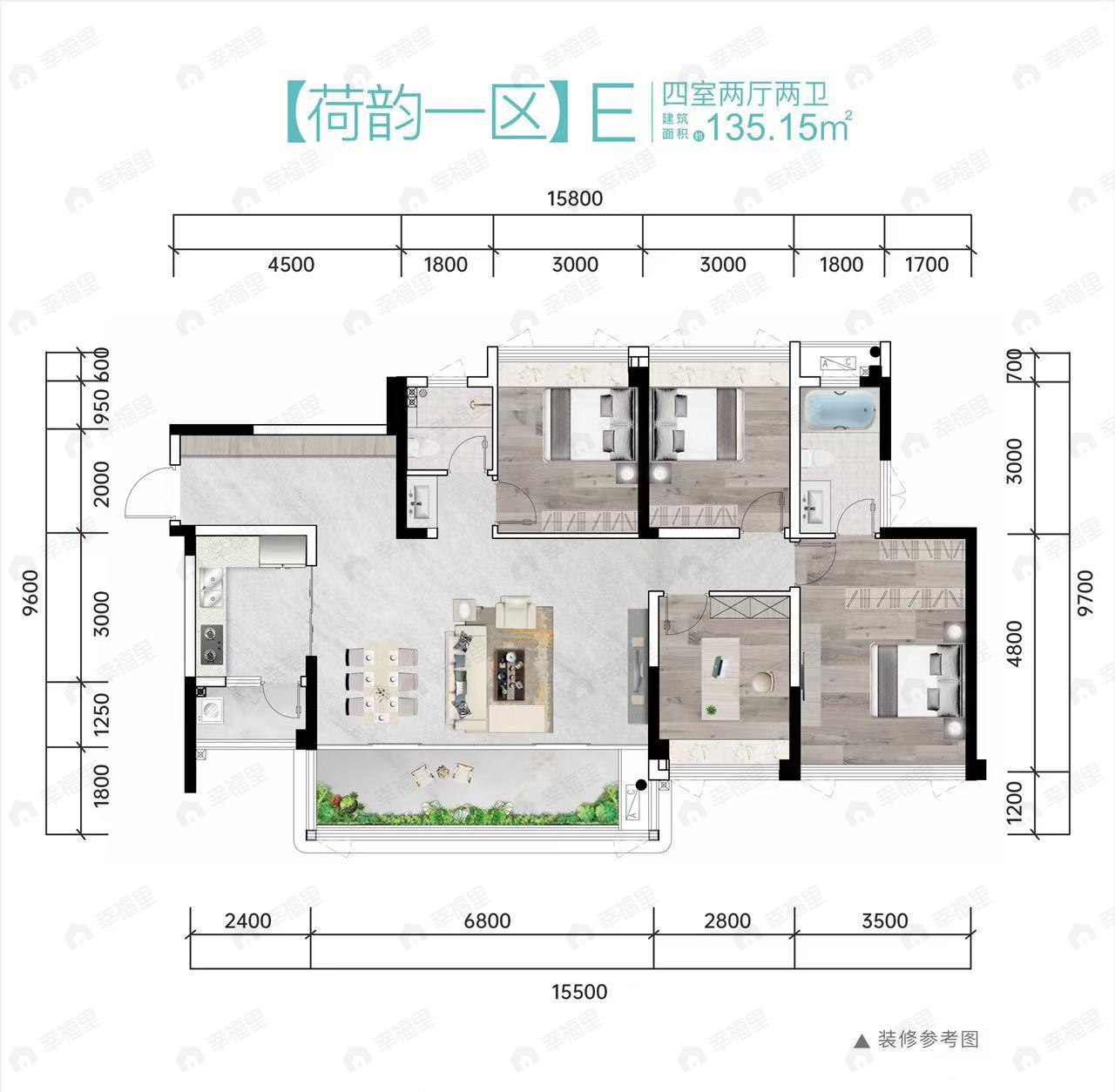 遂宁金融商业中心4室2厅2卫户型图