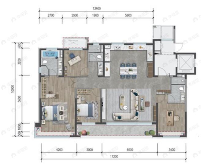 建发观云4室2厅3卫户型图