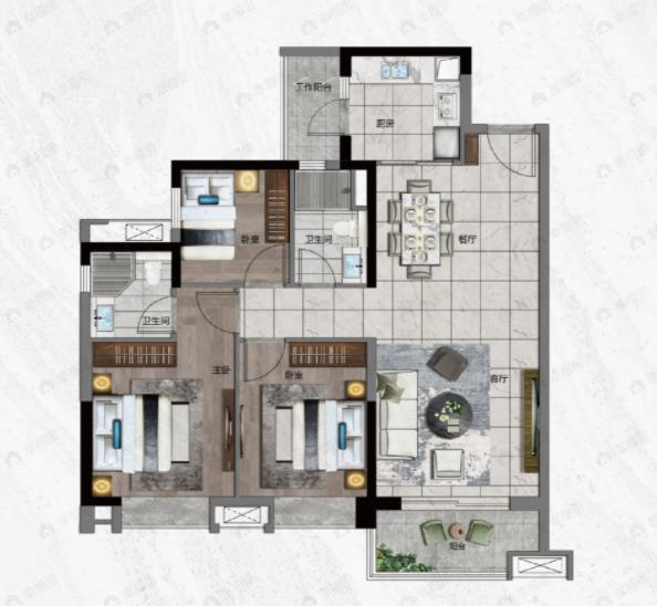 中国铁建海语熙岸3室2厅2卫户型图