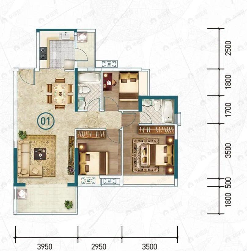 花都尚品雅居3室2厅2卫户型图