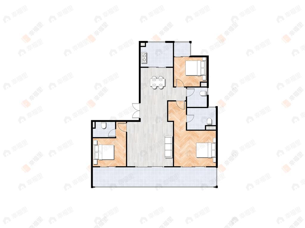 3室2厅3卫建面168m²北|南户型图
