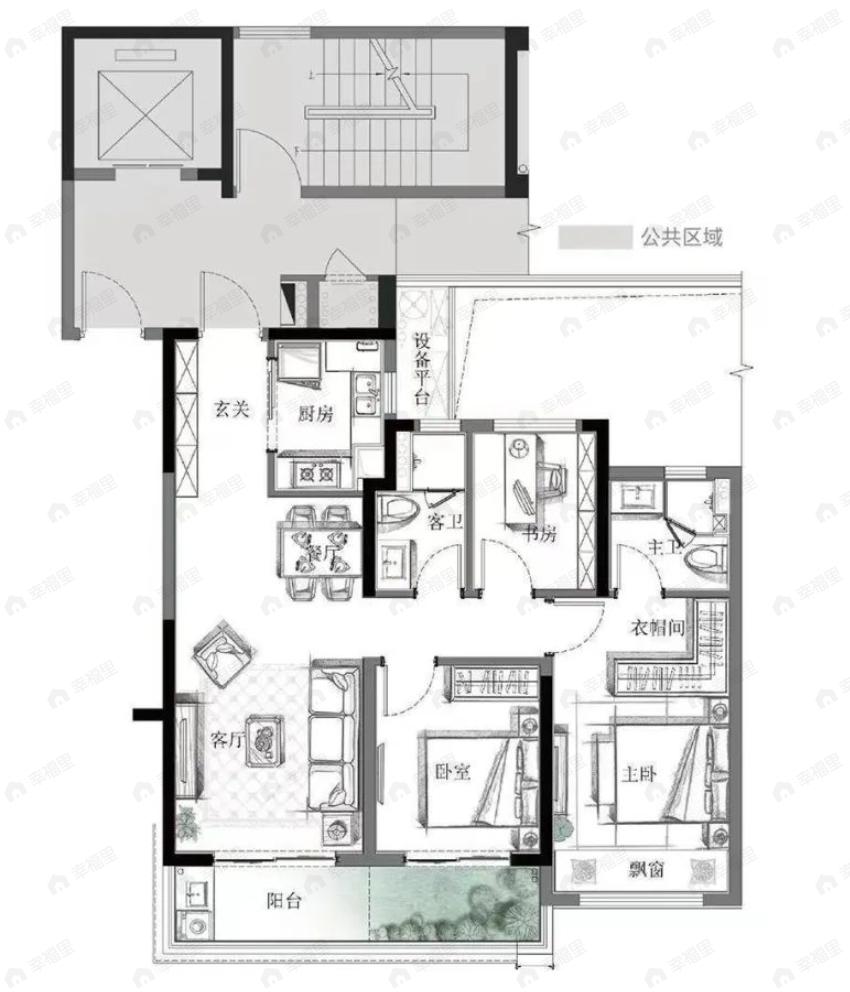 万科-光年里3室2厅2卫户型图