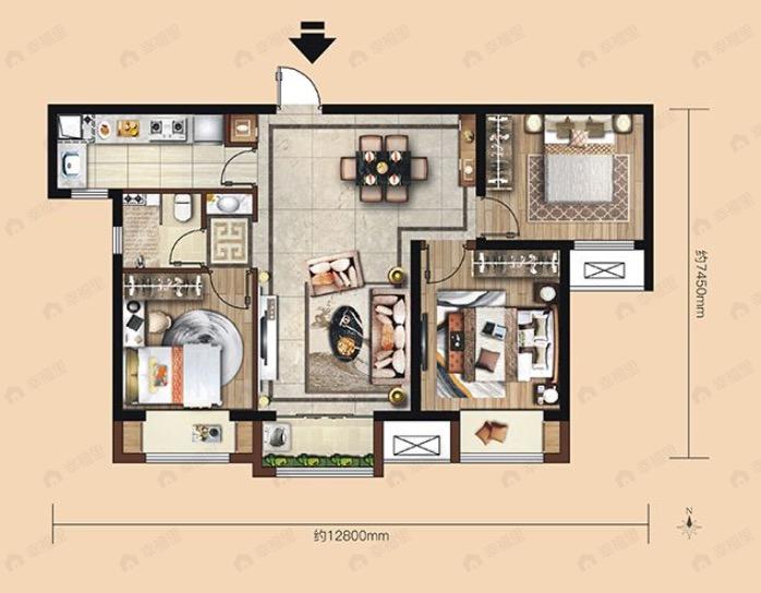 瑞辰金兰府3室2厅1卫户型图