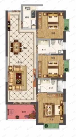 金泰国际名门3室2厅2卫户型图