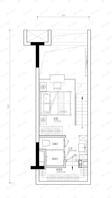 1室1厅1卫建面41平户型图