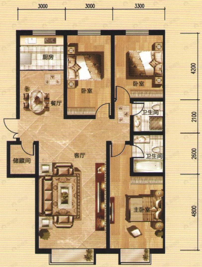 中广宜景湾尚城3室2厅2卫户型图