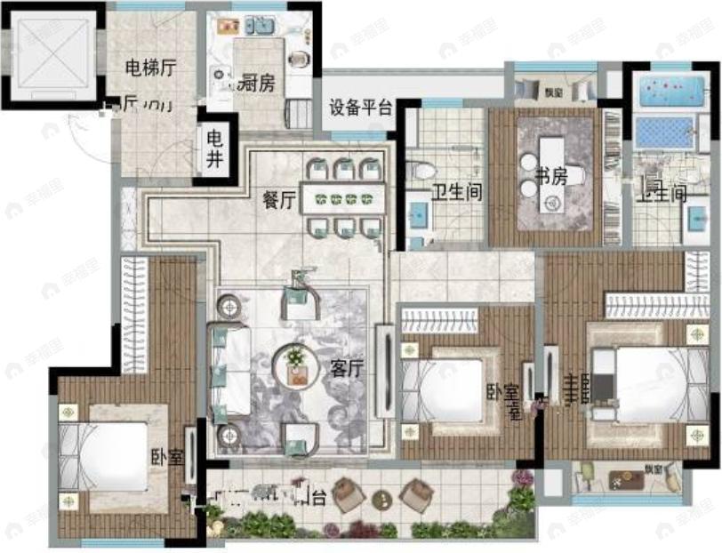 龙湖蠡湖天著4室2厅2卫户型图