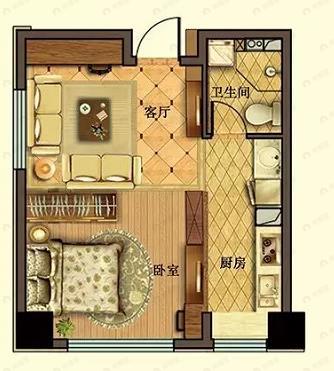假日云鼎中心1室1厅1卫户型图