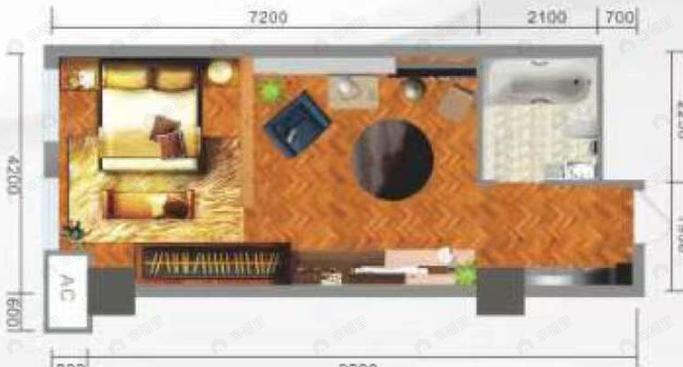 泾渭国际中心1室1厅1卫户型图