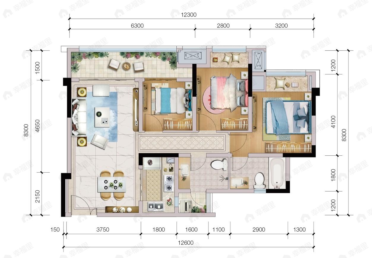 领琇长江3室2厅2卫户型图
