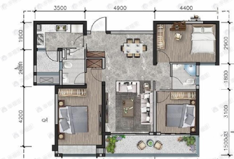 空港发展云璟铂樾3室2厅2卫户型图