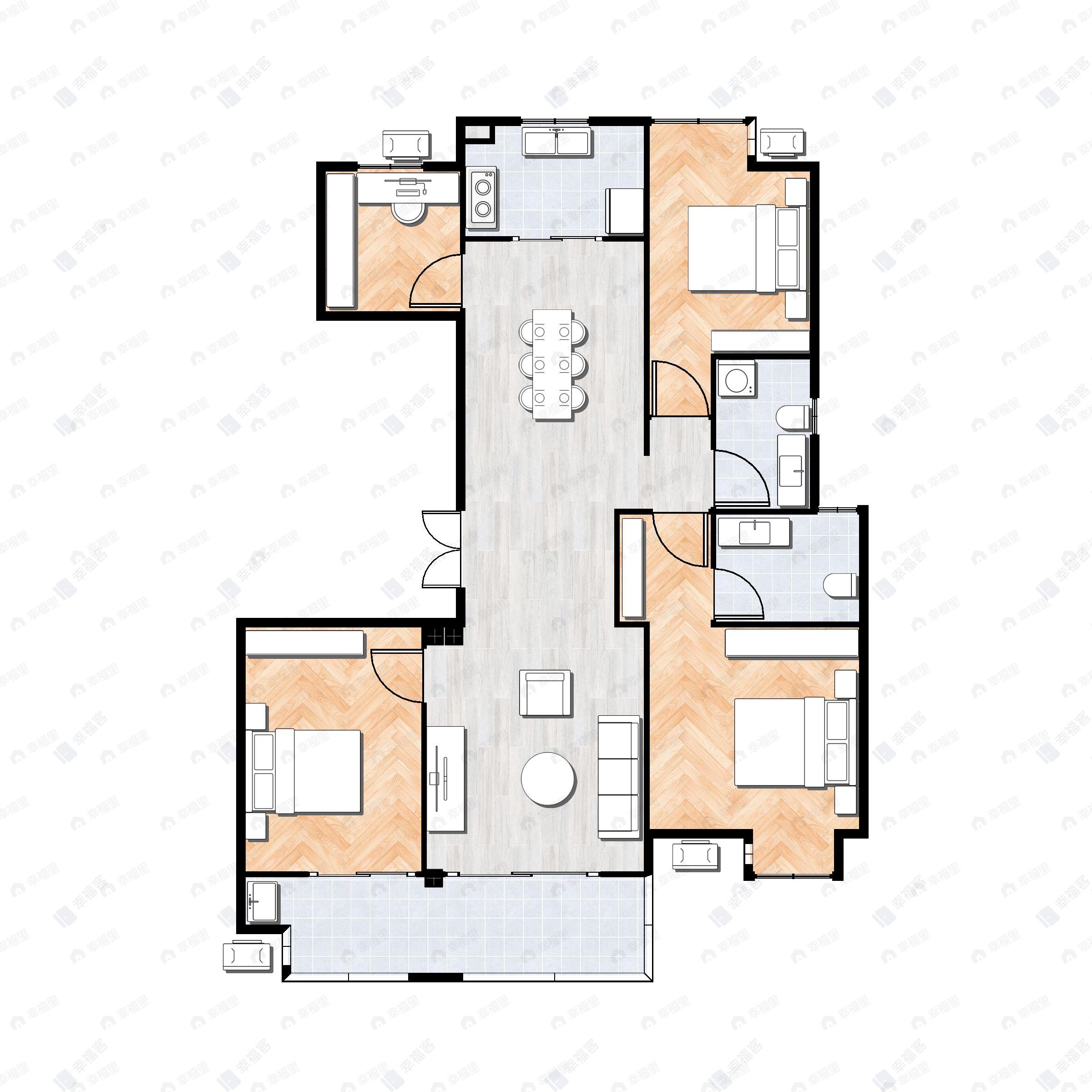 4室2厅2卫建面125平北|南户型图