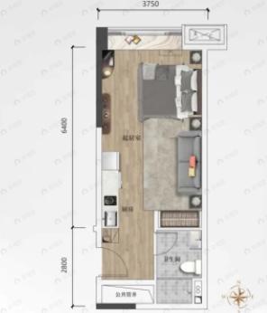 恒大金融广场1室1厅1卫户型图