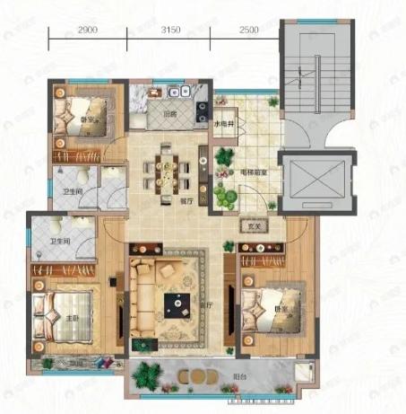 山钢熙悦府3室2厅2卫户型图