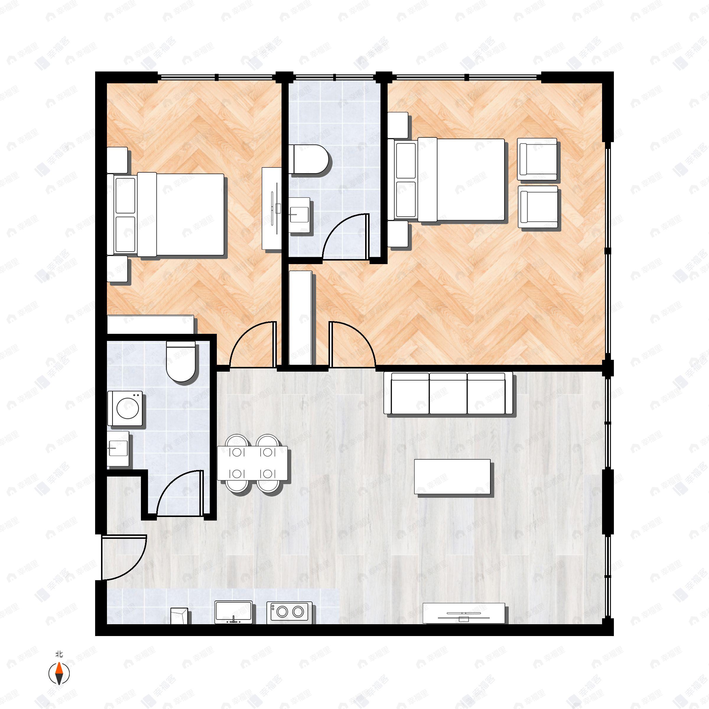 2室2厅2卫建面135平南|东户型图