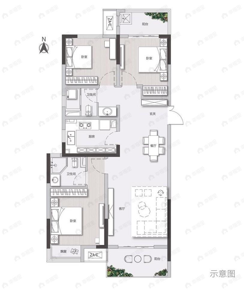 康桥悦溪园3室2厅2卫户型图