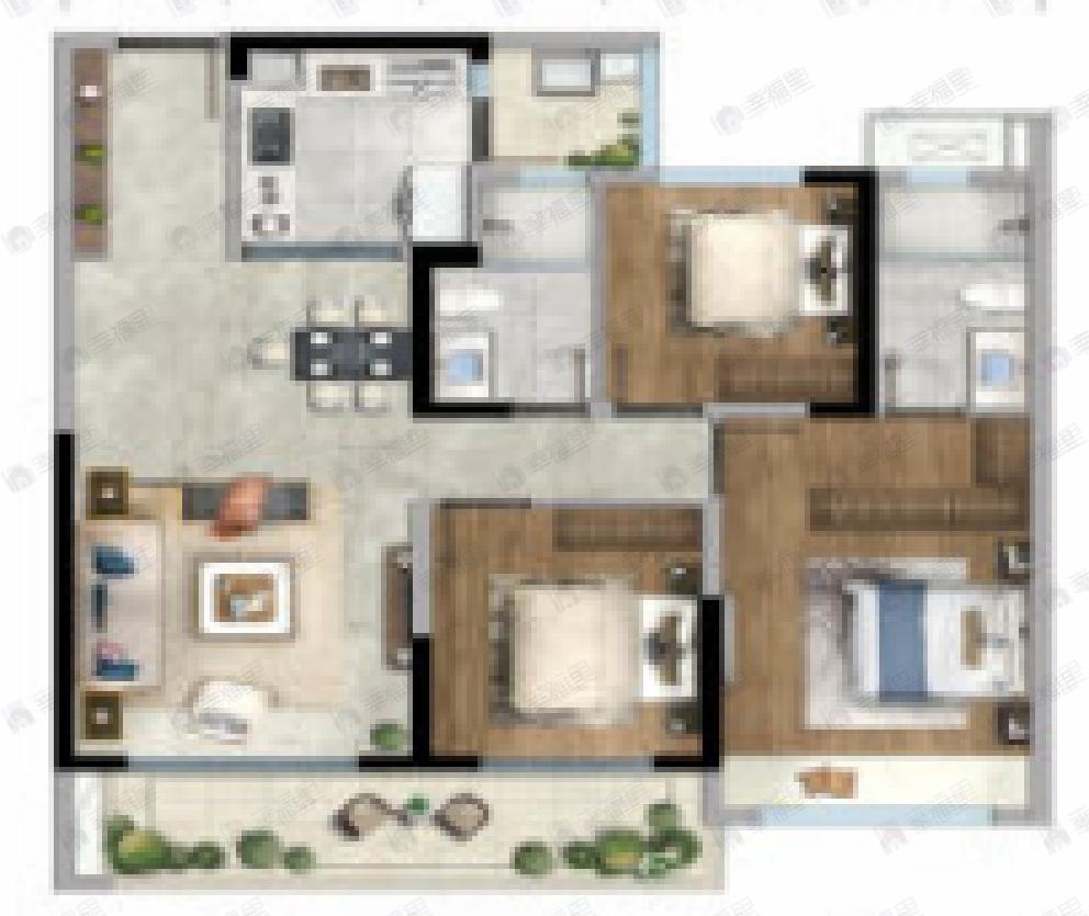 中海麓湖公馆3室2厅2卫户型图