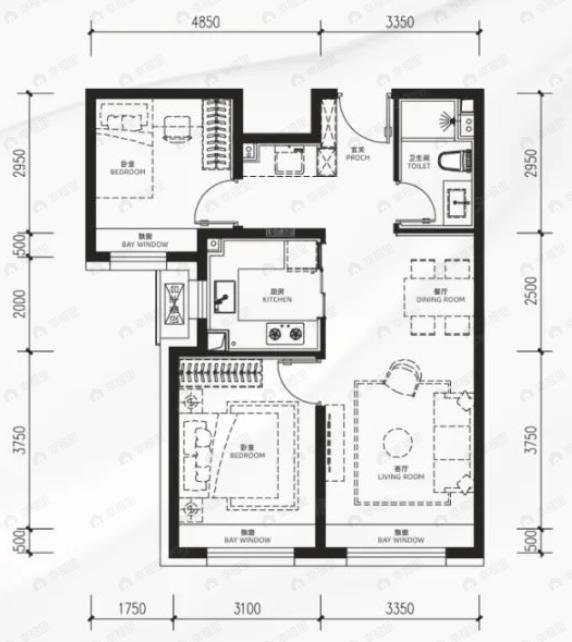 越秀星樾2室2厅1卫户型图