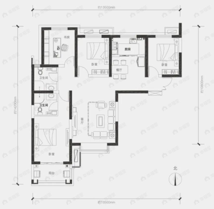 华清学府城4室2厅2卫户型图