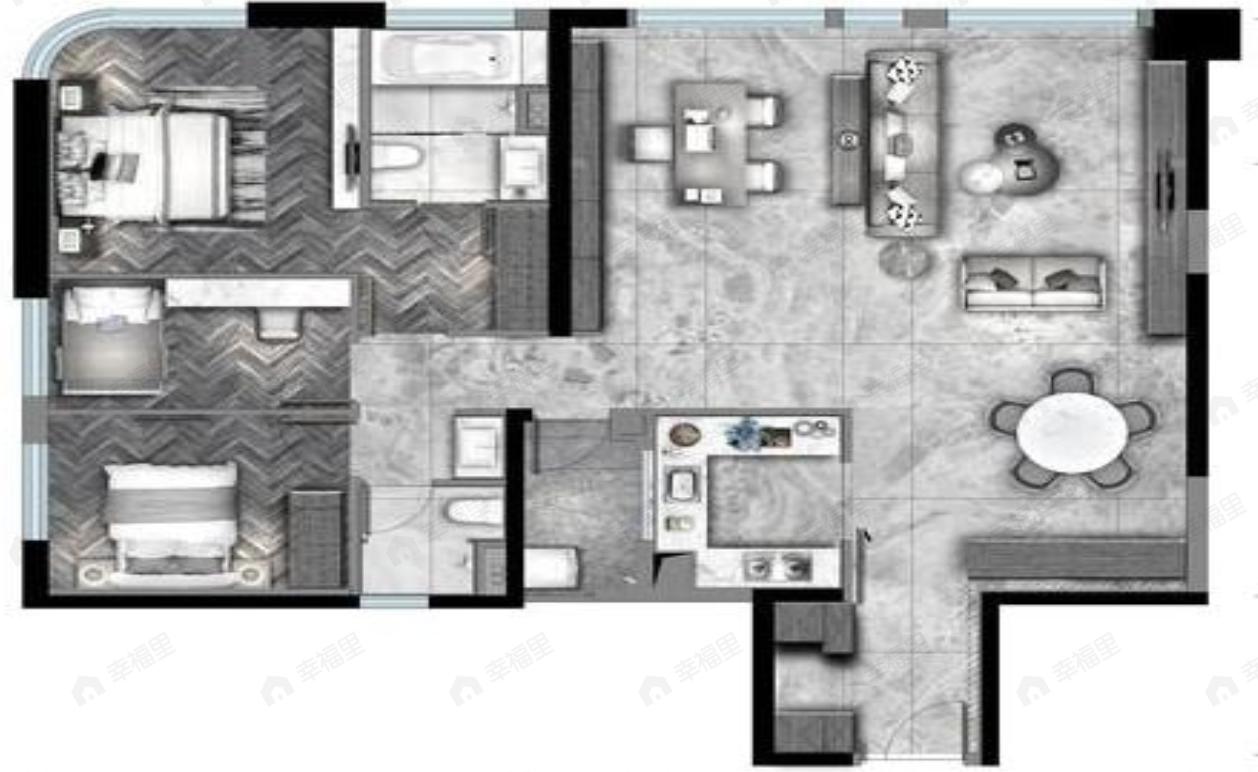 万科翡翠都会3室2厅2卫户型图