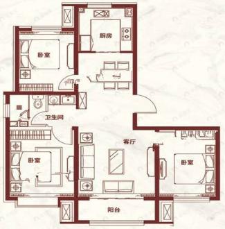 天津翡翠公园3室2厅1卫户型图