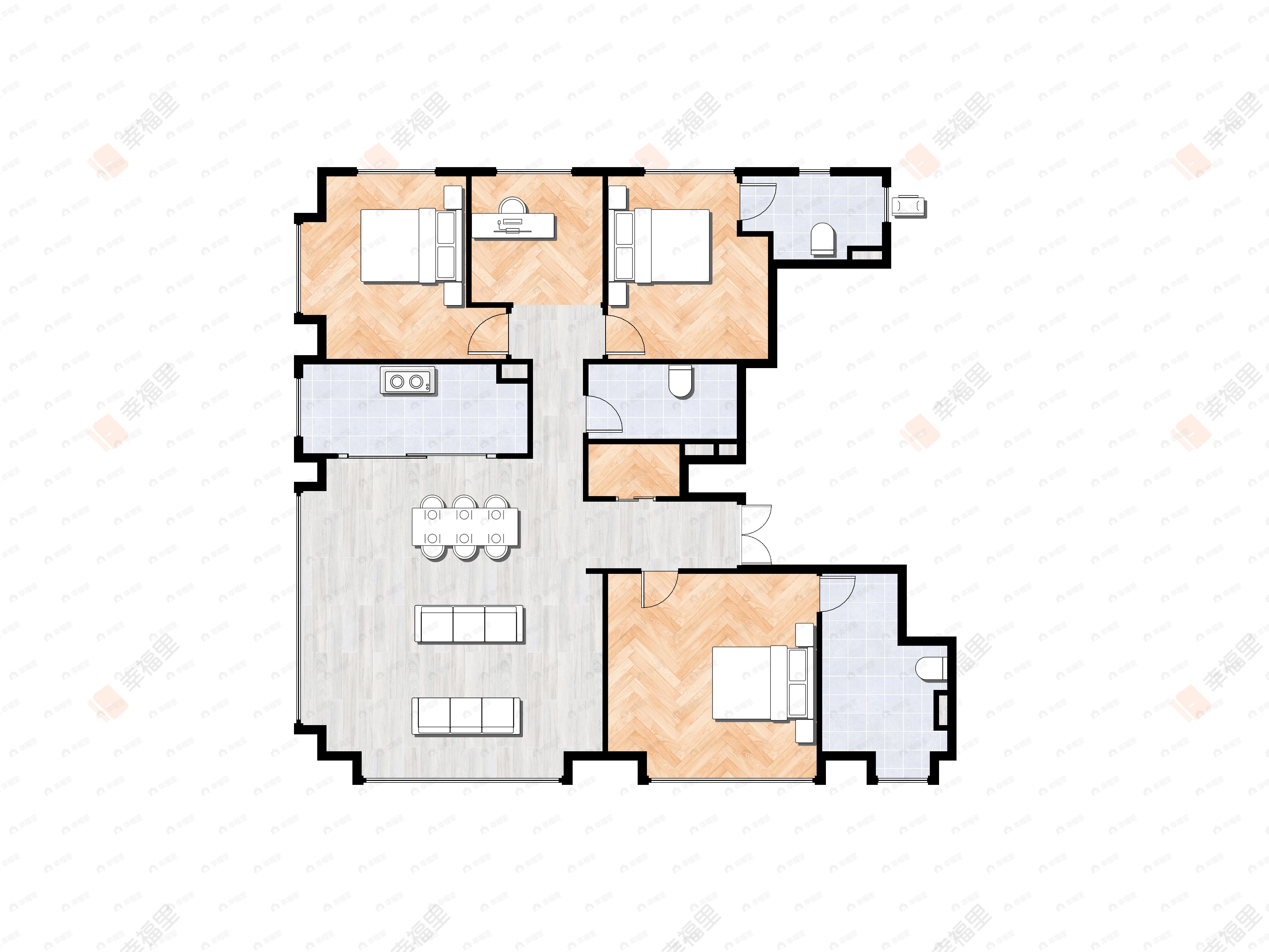 4室2厅3卫建面199平户型图