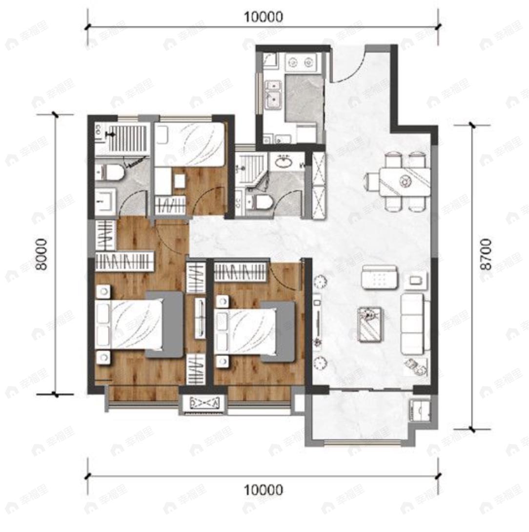 佳栖云四季3室2厅2卫户型图
